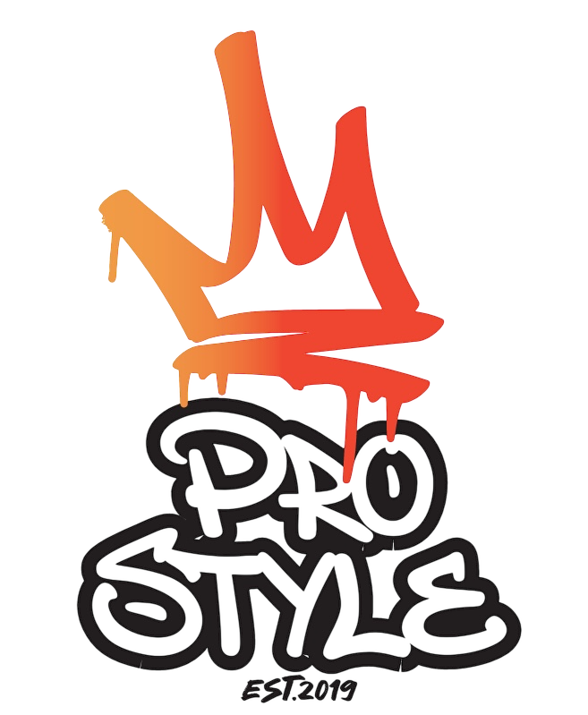 A stylized graffiti-style logo featuring a dripping orange-to-red high-heel graphic above the words 'PRO STYLE' in bold white bubble letters with black outlines, plus 'EST.2019' below, on a plain white background.